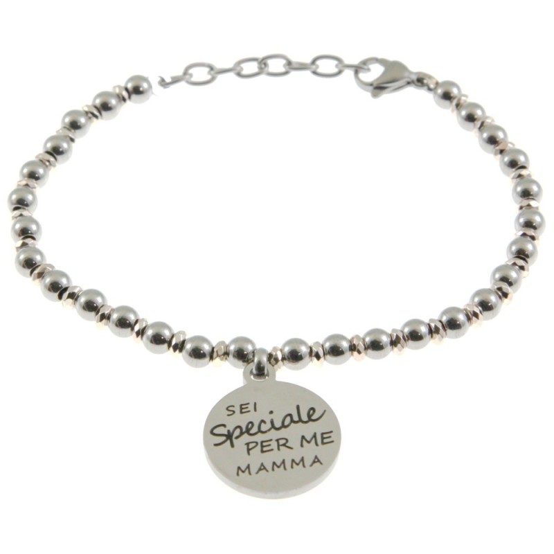bracciale mamma comìn frase in acciaio