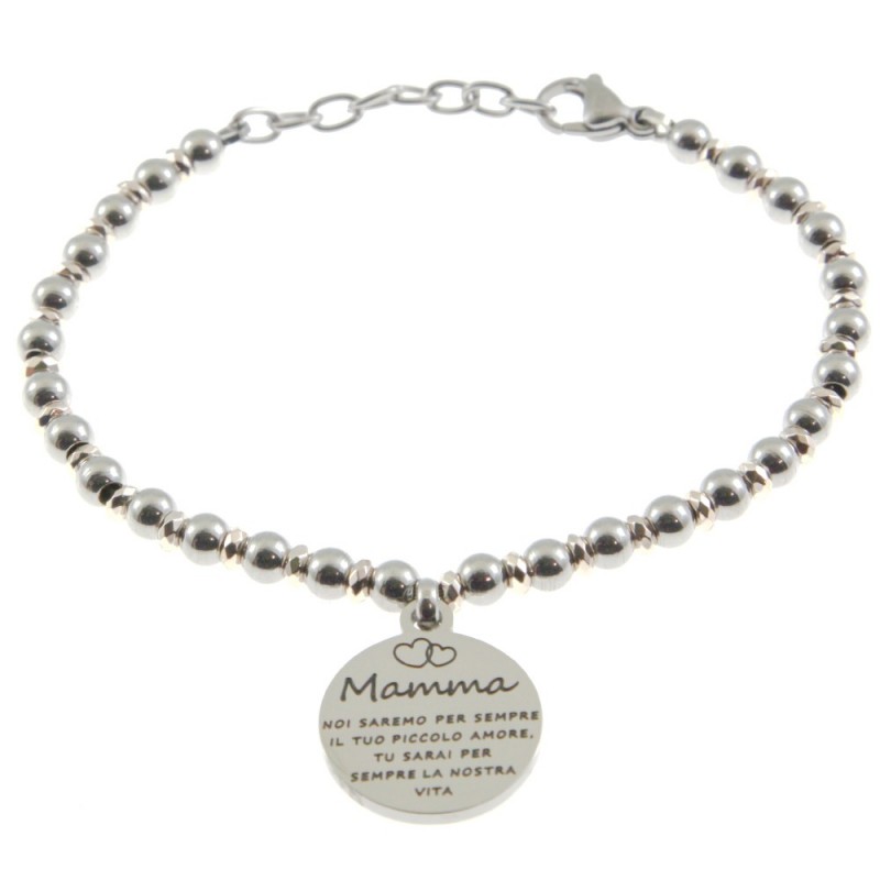 bracciale mamma comìn frase in acciaio