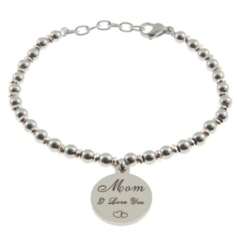 bracciale mamma comìn frase in acciaio