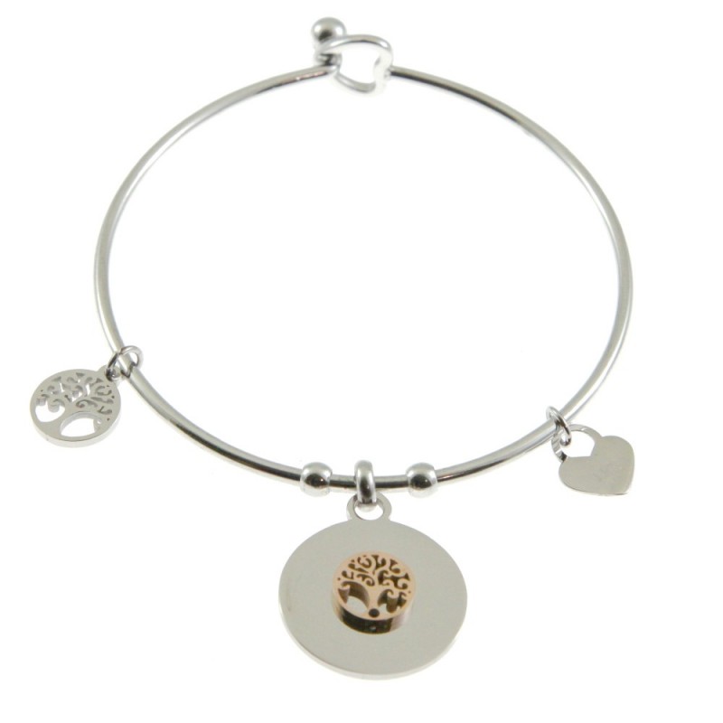 bracciale albero della vita donna rigido acciaio