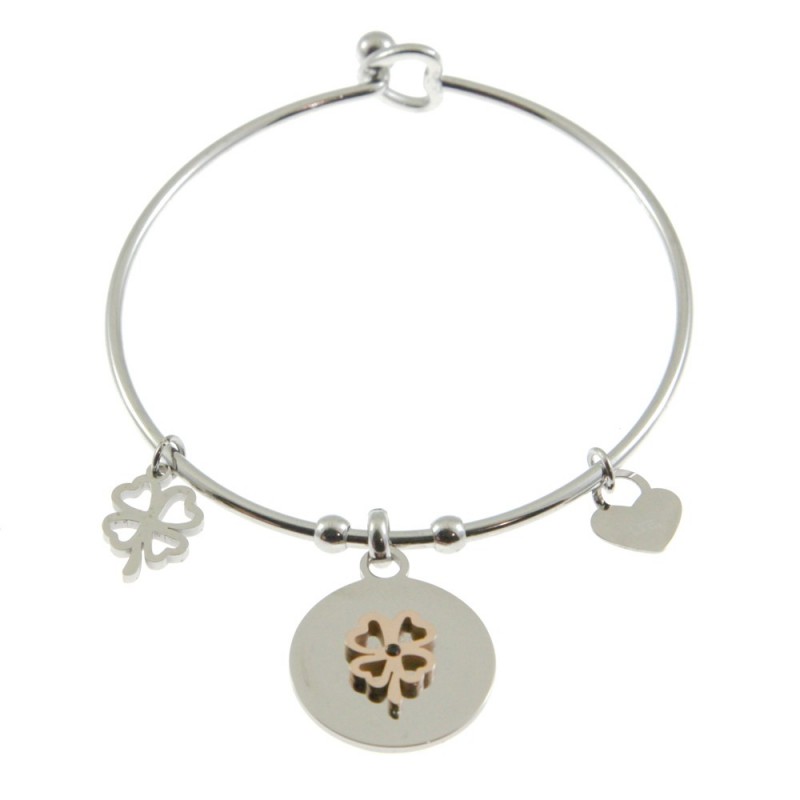 bracciale quadrifoglio donna rigido acciaio