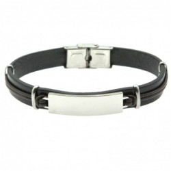 bracciale pelle uomo con piastra da incidere acciaio