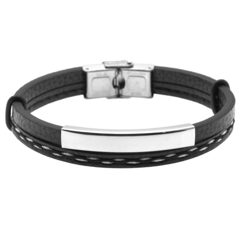 bracciale pelle uomo con piastra da incidere acciaio