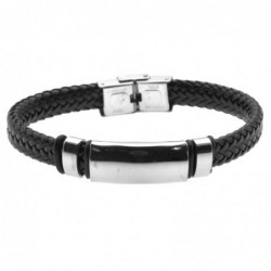 bracciale pelle uomo con piastra da incidere acciaio