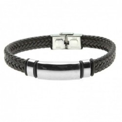 bracciale pelle uomo con piastra da incidere acciaio