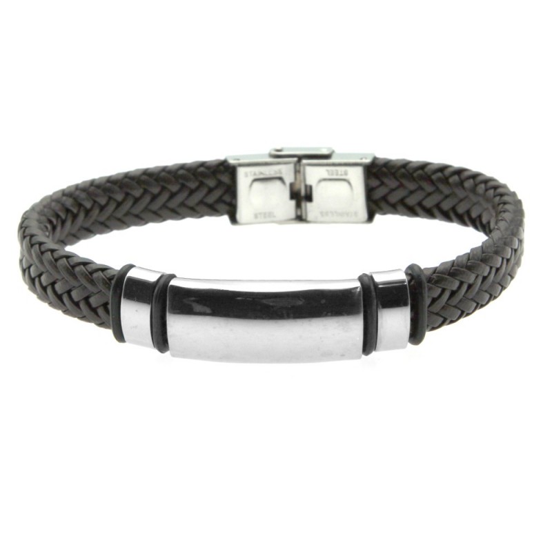 bracciale pelle uomo con piastra da incidere acciaio