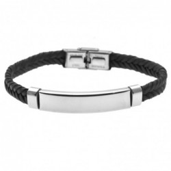 bracciale pelle uomo con piastra da incidere acciaio