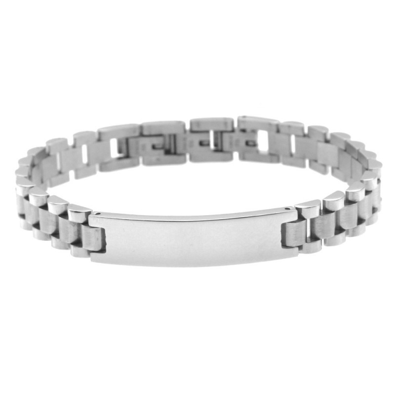 bracciale uomo president con piastra da incidere acciaio