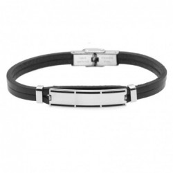 bracciale pelle uomo con piastra da incidere acciaio