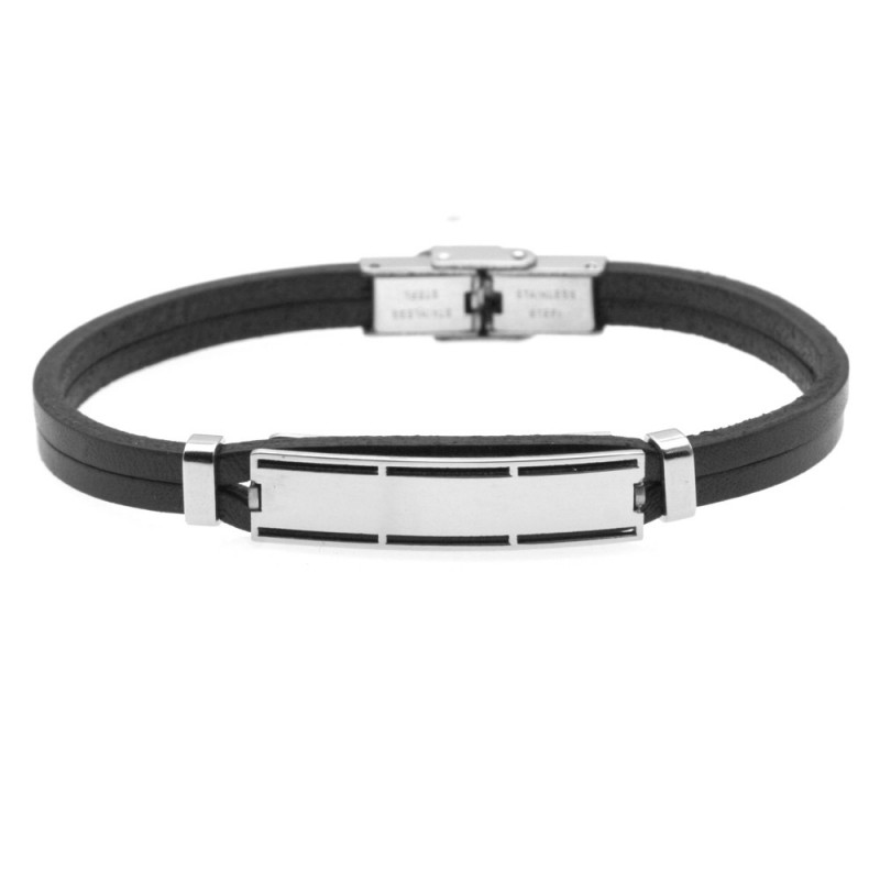 bracciale pelle uomo con piastra da incidere acciaio