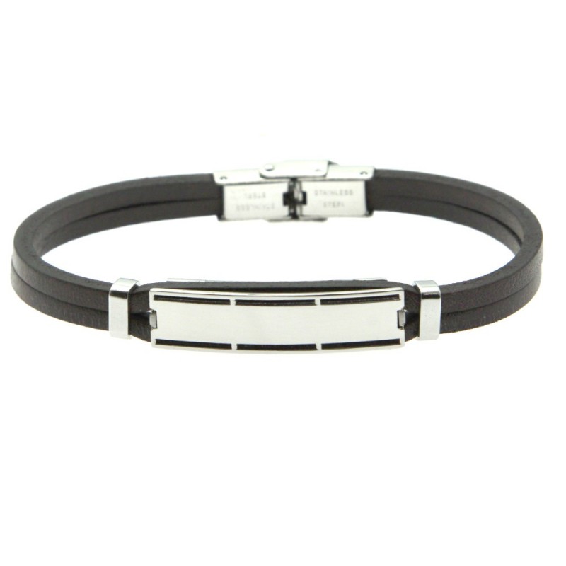 bracciale pelle uomo con piastra da incidere acciaio