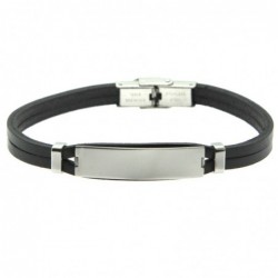 bracciale pelle uomo con piastra da incidere acciaio