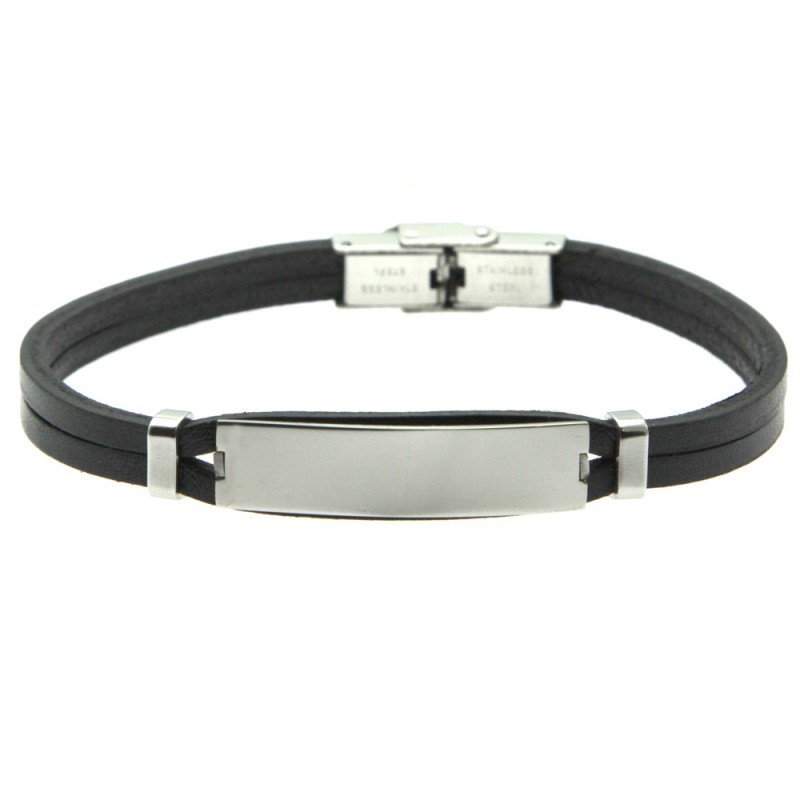 bracciale pelle uomo con piastra da incidere acciaio