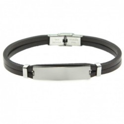 bracciale pelle uomo con piastra da incidere acciaio