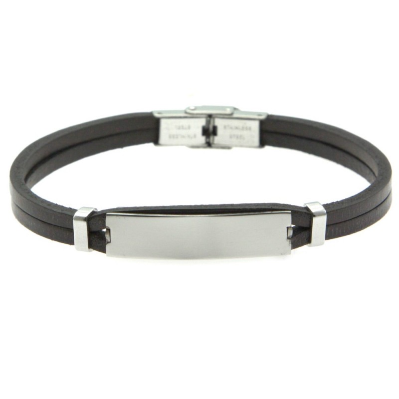 bracciale pelle uomo con piastra da incidere acciaio