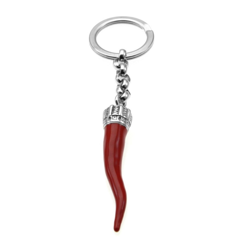 portachiavi con corno napoletano portafortuna acciaio