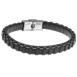 bracciale uomo pelle nera e cavetto in acciaio
