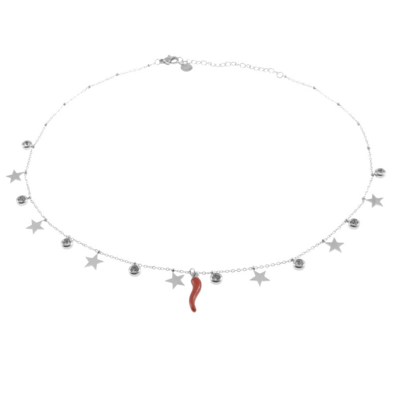collana girocollo donna con corno napoletano portafortuna