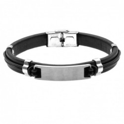 bracciale pelle uomo con piastra in acciaio