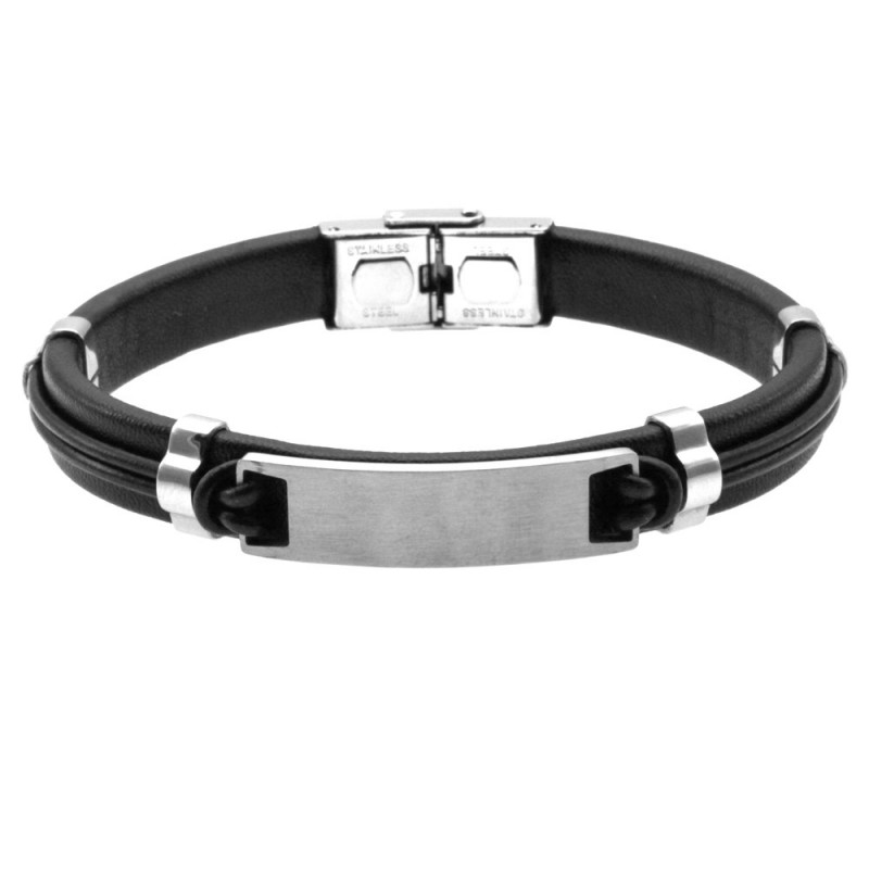 bracciale pelle uomo con piastra in acciaio