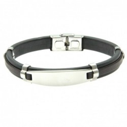 bracciale pelle uomo con piastra in acciaio