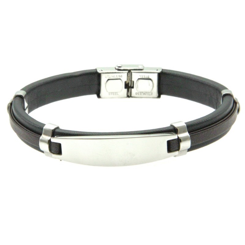 bracciale pelle uomo con piastra in acciaio
