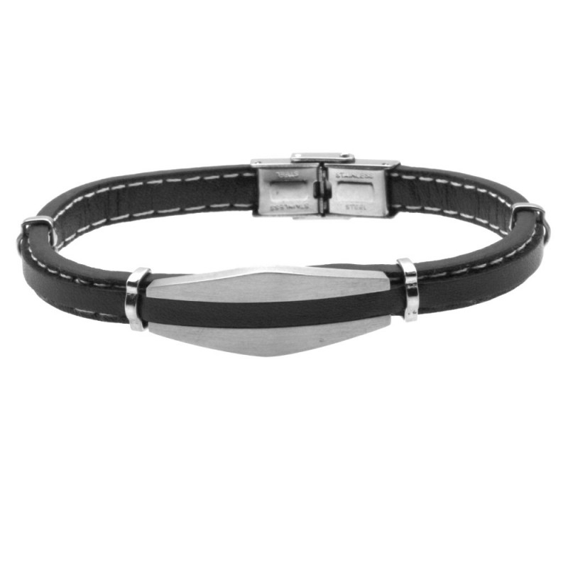 bracciale pelle uomo con piastra in acciaio