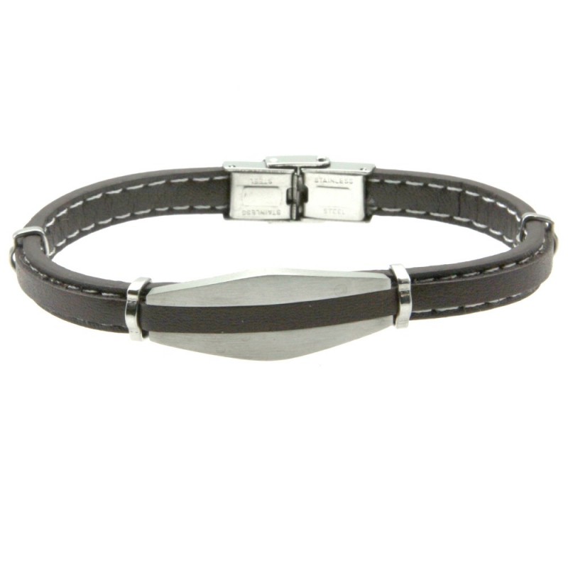 bracciale pelle uomo con piastra in acciaio