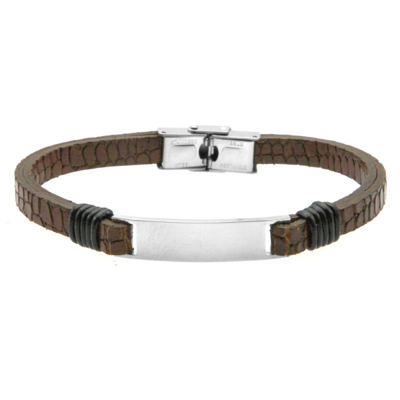 bracciale pelle uomo con piastra in acciaio