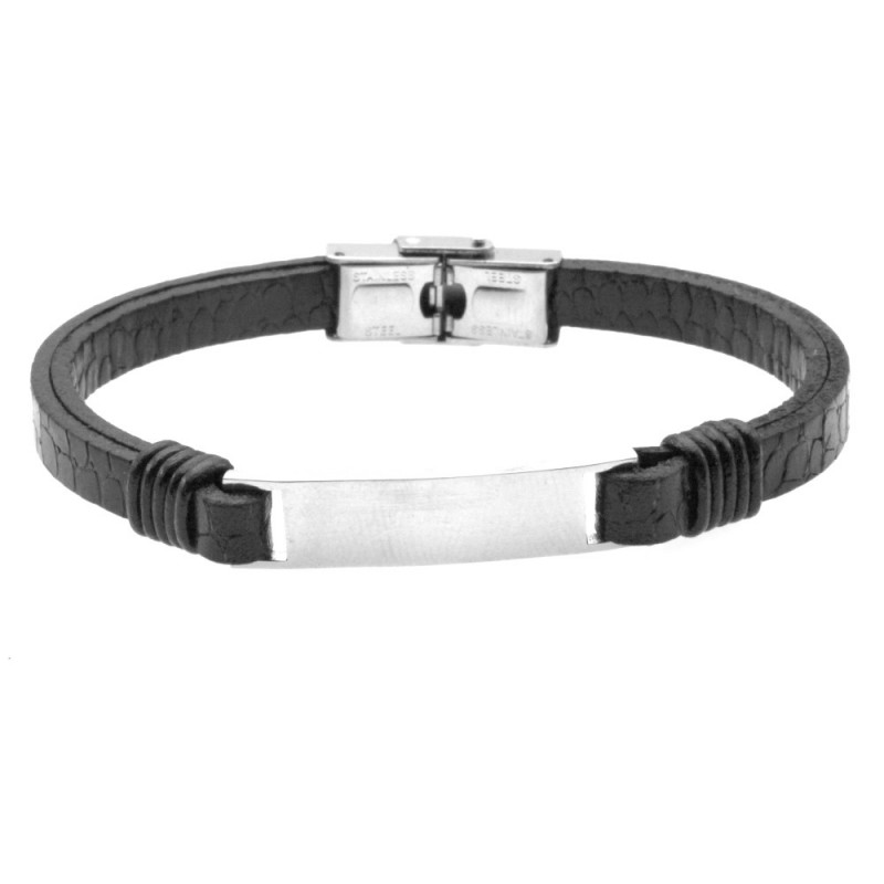 bracciale pelle uomo con piastra in acciaio