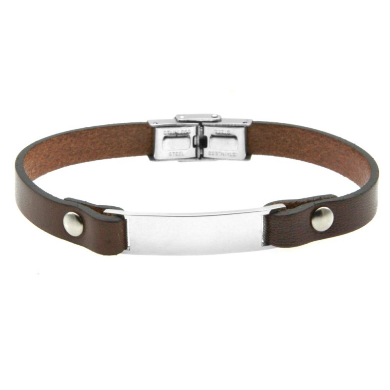 bracciale pelle uomo con piastra in acciaio