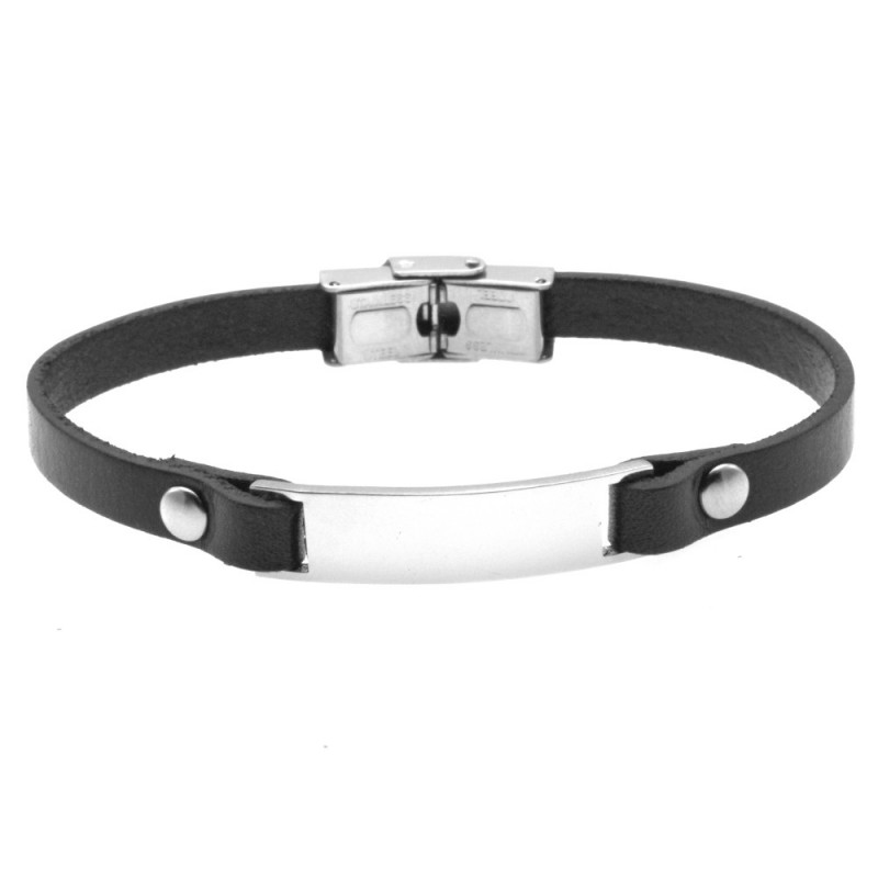 bracciale pelle uomo con piastra in acciaio