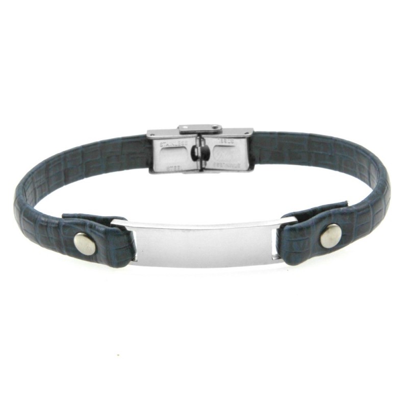 bracciale pelle uomo con piastra in acciaio