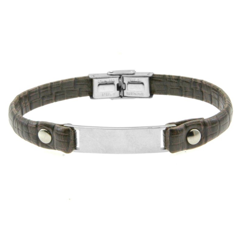 bracciale pelle uomo con piastra in acciaio