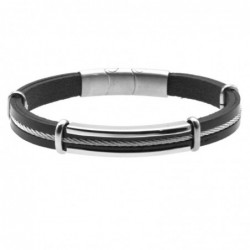 bracciale pelle uomo con cavetto in acciaio
