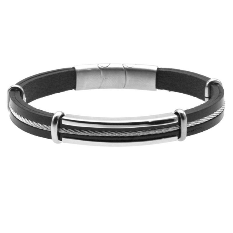 bracciale pelle uomo con cavetto in acciaio