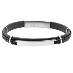 bracciale pelle uomo con piastra in acciaio