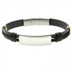bracciale pelle uomo con piastra in acciaio