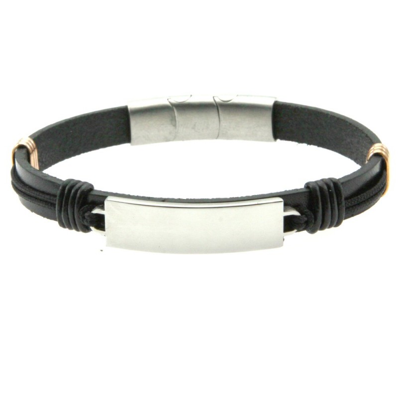 bracciale pelle uomo con piastra in acciaio