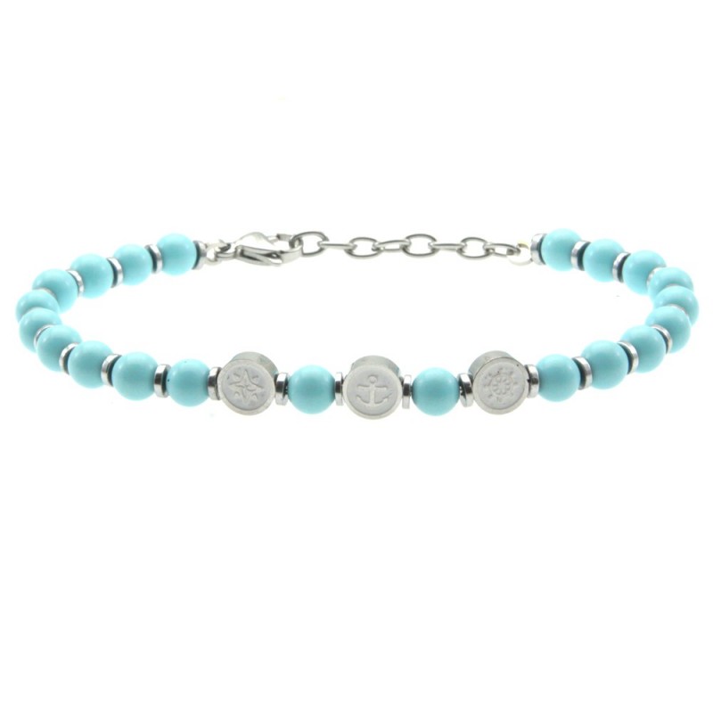 bracciale uomo simboli marinari acciaio e pietre