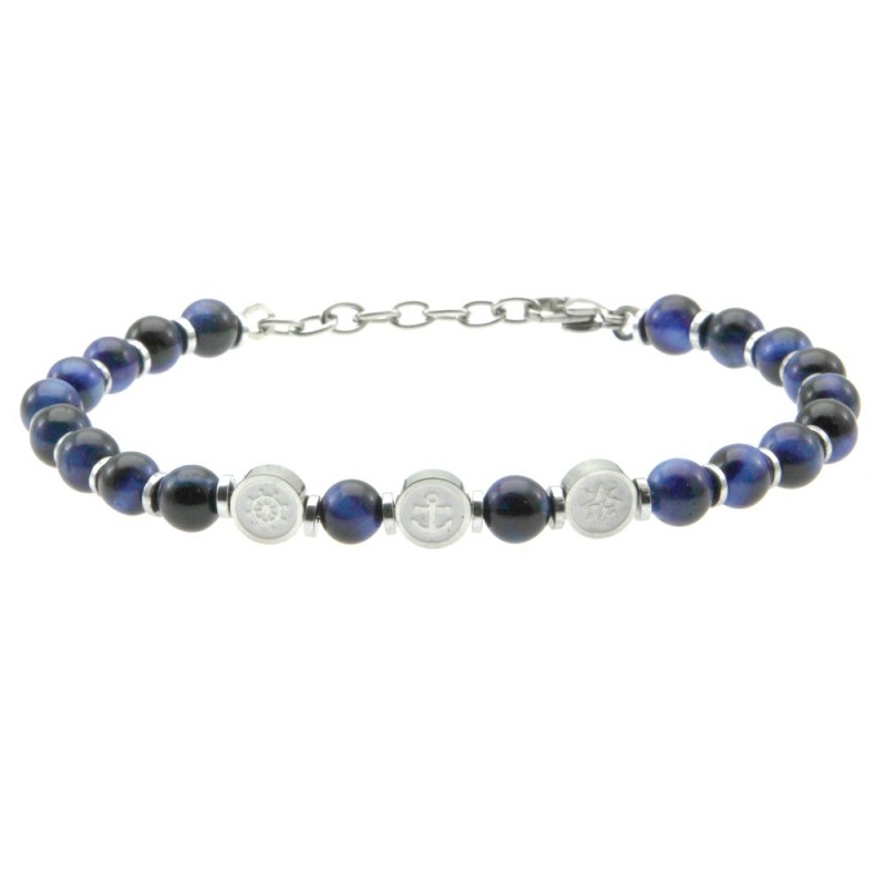 bracciale uomo simboli marinari acciaio e pietre