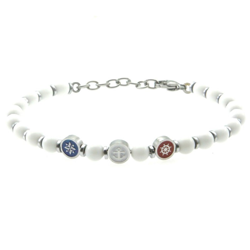 bracciale uomo simboli marinari acciaio e pietre