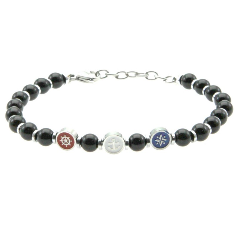 bracciale uomo simboli marinari acciaio e pietre