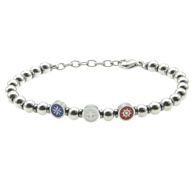 bracciale uomo simboli marinari acciaio e pietre