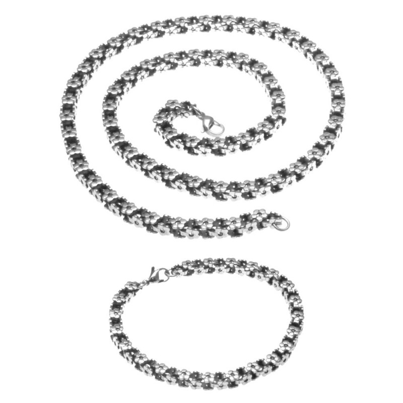 parure uomo collana e bracciale in acciaio