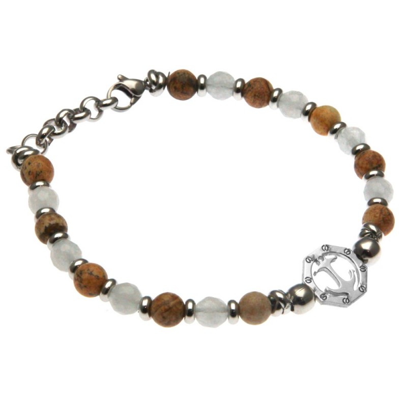 bracciale uomo con ancora pietre dure e acciaio