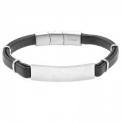 bracciale uomo pelle e piastra in acciaio