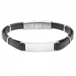 bracciale uomo pelle e piastra in acciaio