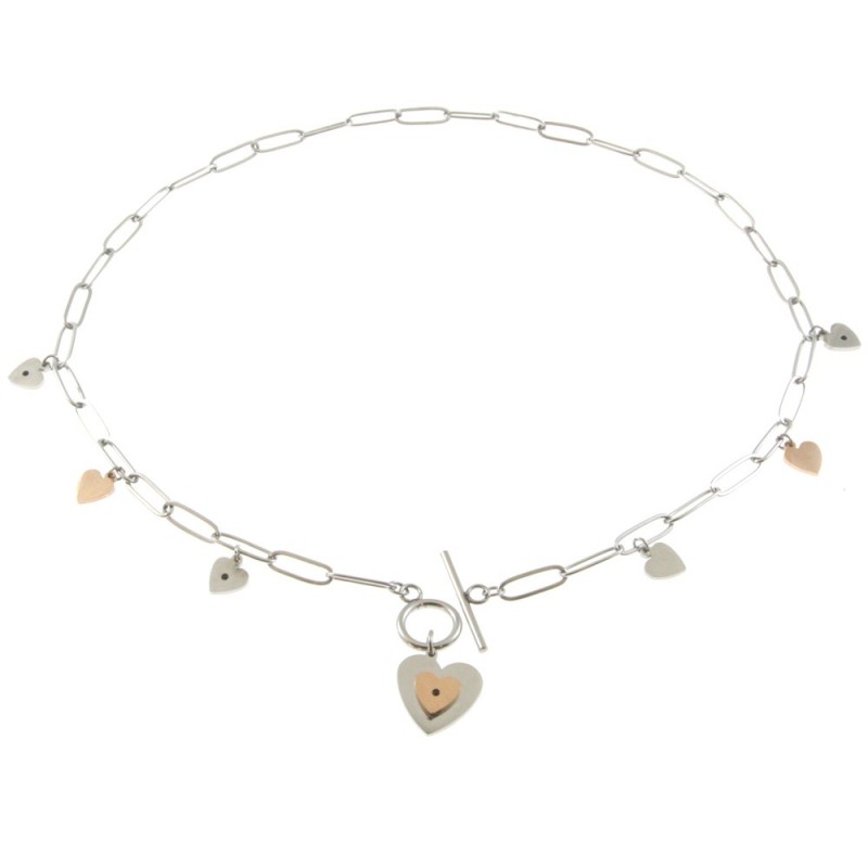 collana girocollo donna cuori in acciaio