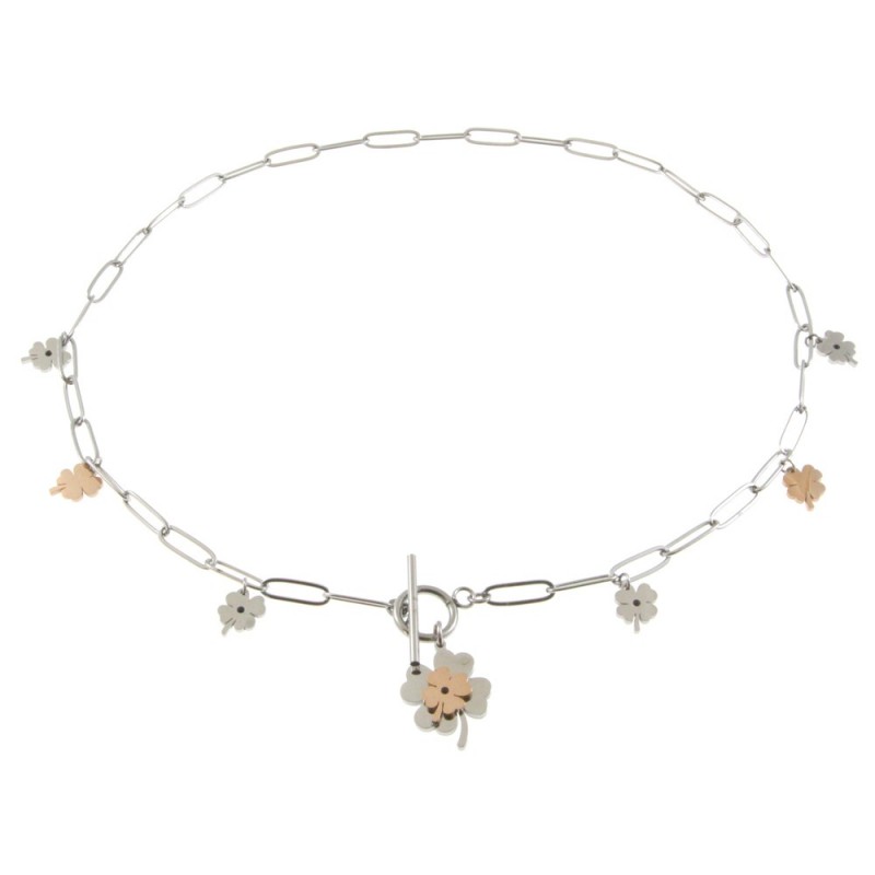 collana girocollo donna quadrifogli in acciaio
